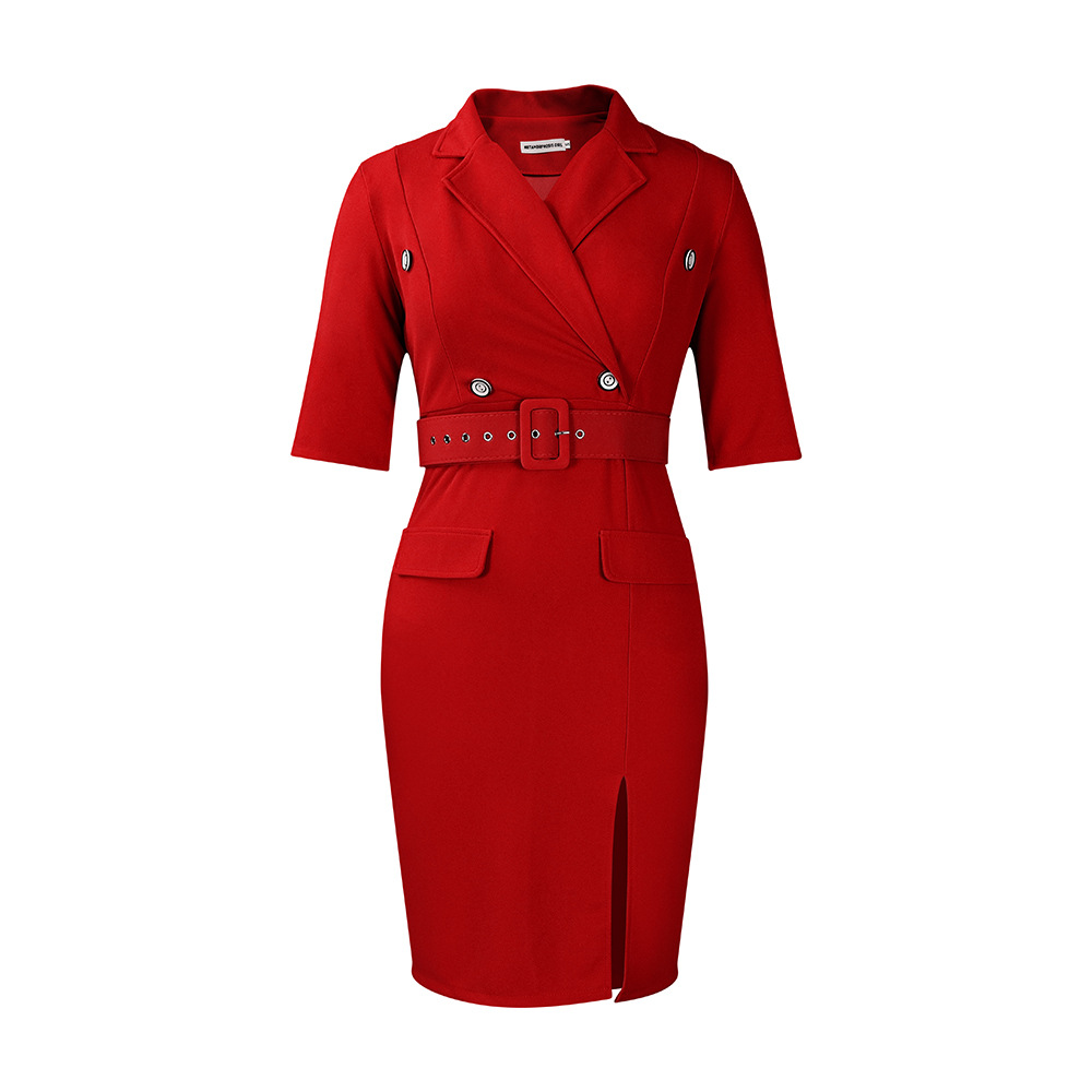 Women's Sheath Dress Elegant Turndown Button 3/4 Length Sleeve Solid Color Knee-Length Holiday Daily display picture 35