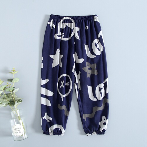 Kids' Summer Pajama Pants: Cotton-Chiffon Home Wear for Boys, Cartoon-Printed Anti-Mosquito Air-Conditioning Pants for Girls and Children