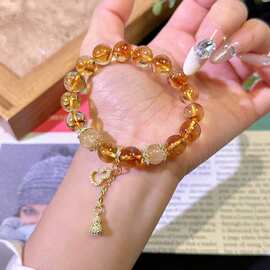 新中式人造黄水晶手链招财转运轻奢小众设计感手饰送女友礼物批发