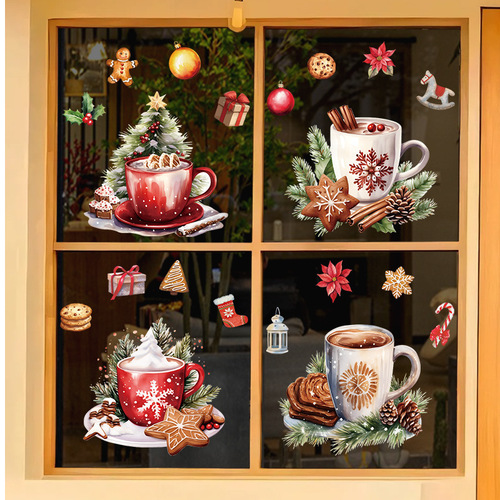 Christmas decoration electrostatic stickers glass door stickers shop window Santa Claus snowman window grilles