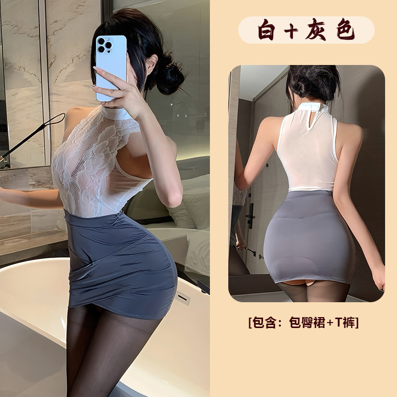 Белый + Серый [Платье + Стринги]