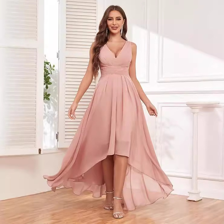 Cross Border Ball Elegant Evening Dress Women's Bridesmaid Dress V-Neck Chiffon Pleated Long Formal Evening Dress Ceremony
