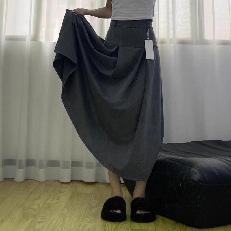大码胖mm学院风灰色百褶裙显瘦高腰垂感a字长裙小个子西装半身裙|undefined
