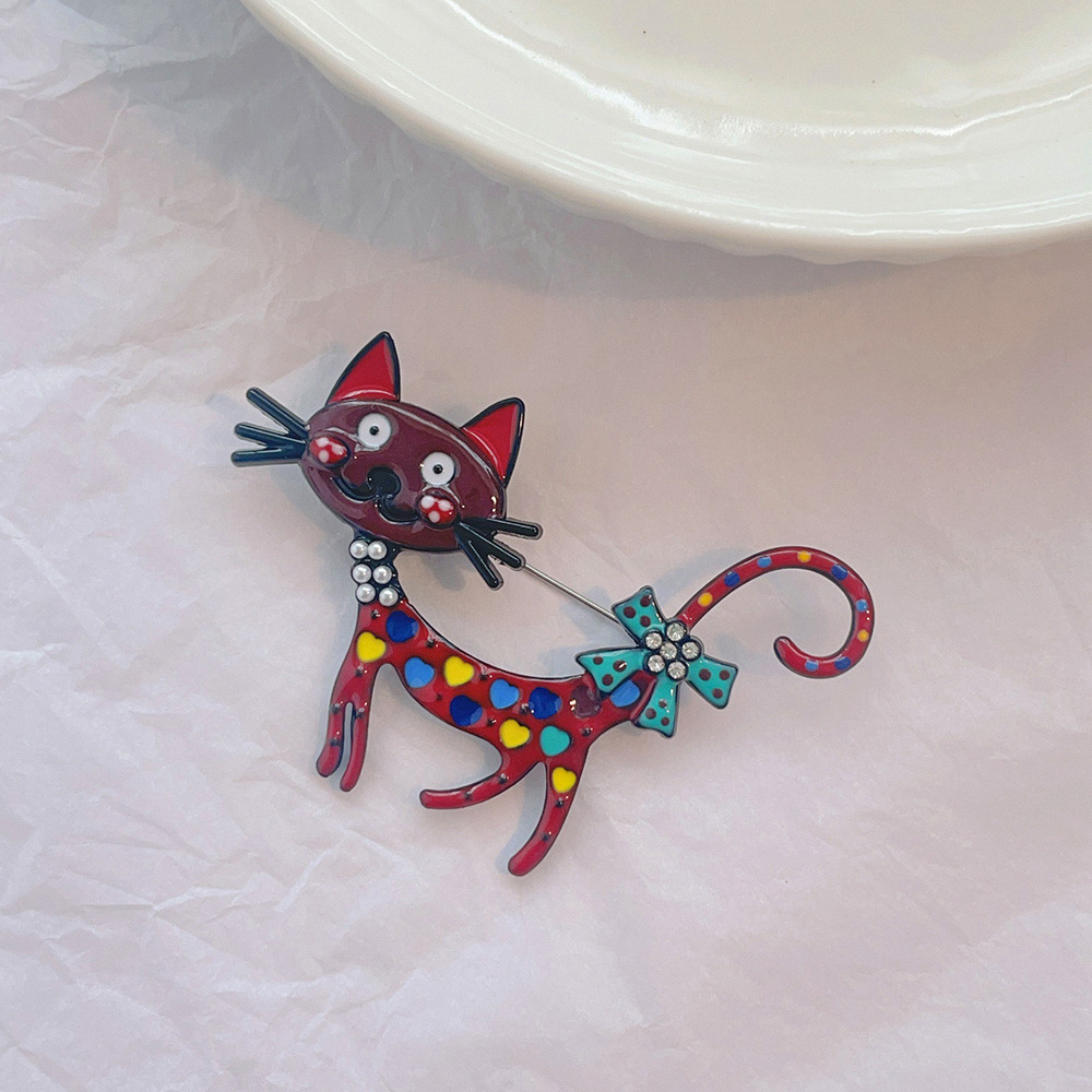 Broche transfrontalière en émail coloré représentant un chat mignon, en alliage, avec une goutte d'huile, idéale pour un sac ou un costume._voghion.com