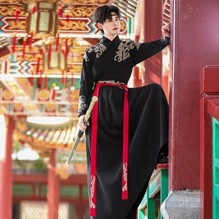原创汉服重工刺绣花交领半臂武侠风中性情侣装CP男装大码学生汉服