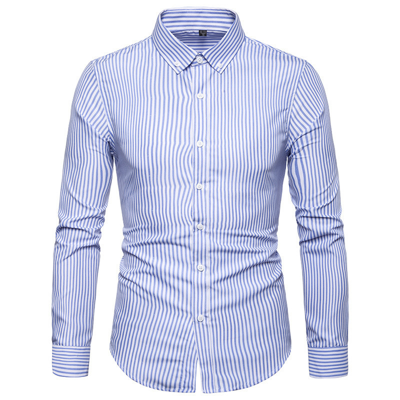 Camicia a maniche lunghe a righe da uomo casual slim autunno 2023_voghion.com