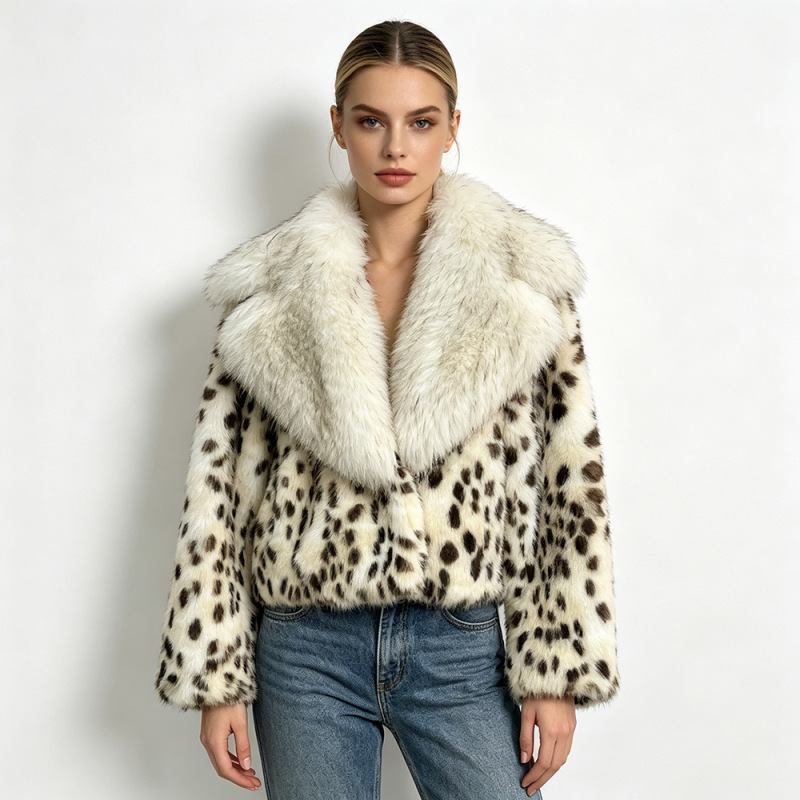 European and American Cross-Border Autumn and Winter New Leopard Print Faux Fur Coat for Women, Fashionable Fur Jacket, Fur Coat, Amazon