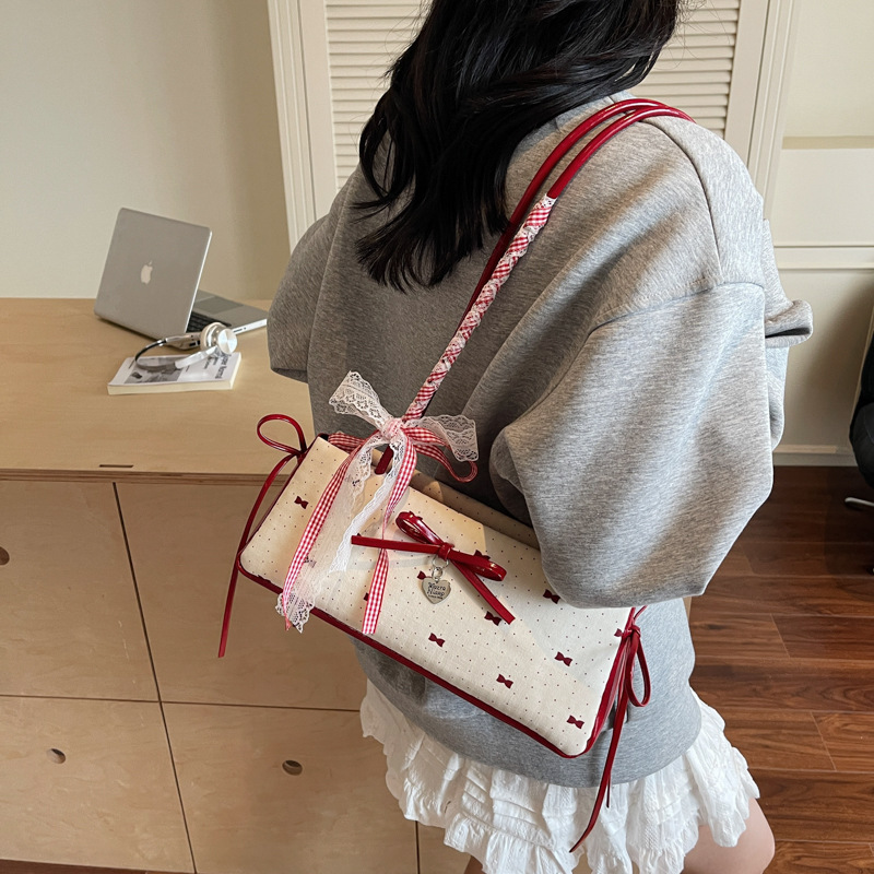 Bolso de axila de moda coreana 2025 verano nuevo bolso femenino estilo ballet lazo bolso de hombro de gran capacidad