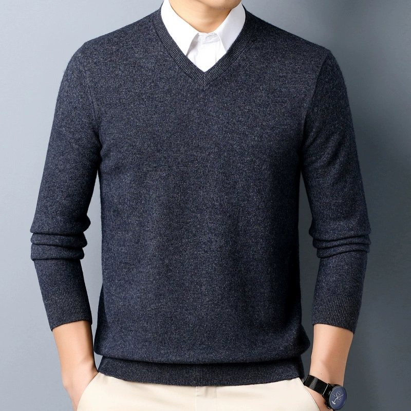 Woolen winter keep warm classic sweater, V-neckline, for middle age