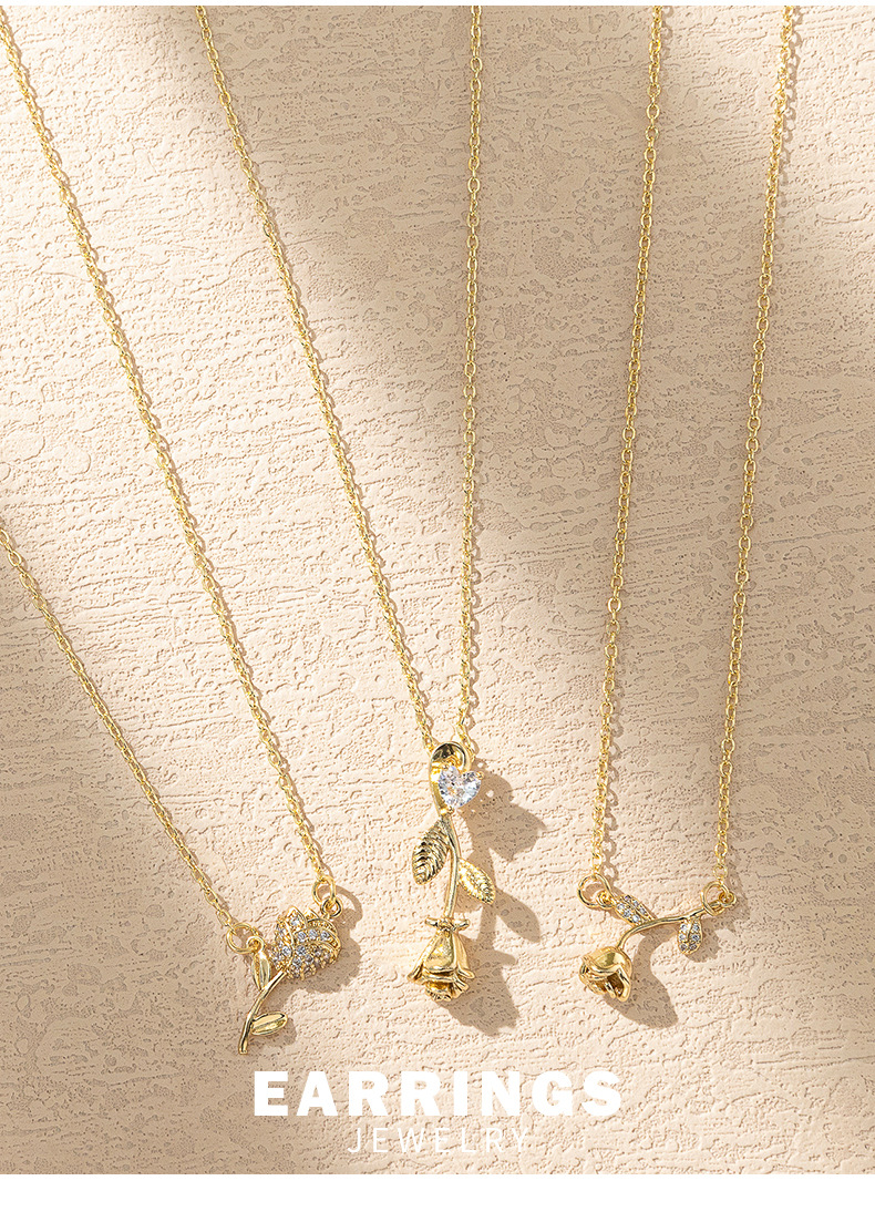 Fashion Rose Copper Plating Zircon Pendant Necklace 1 Piece