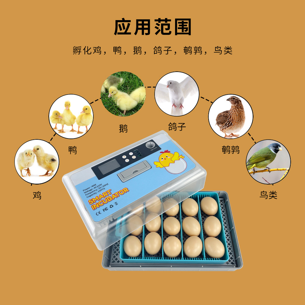 La nueva incubadora de pantalla LCD de 15 piezas tiene un modo de mango y agregación automática de agua opcional