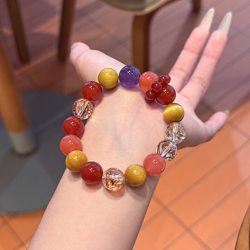 [Hua Mulan] Original Natural Yellow Tiger Eye Stone with Gold Foil Explosion Design Handcrafted Bracelet Exquisite Bracelet