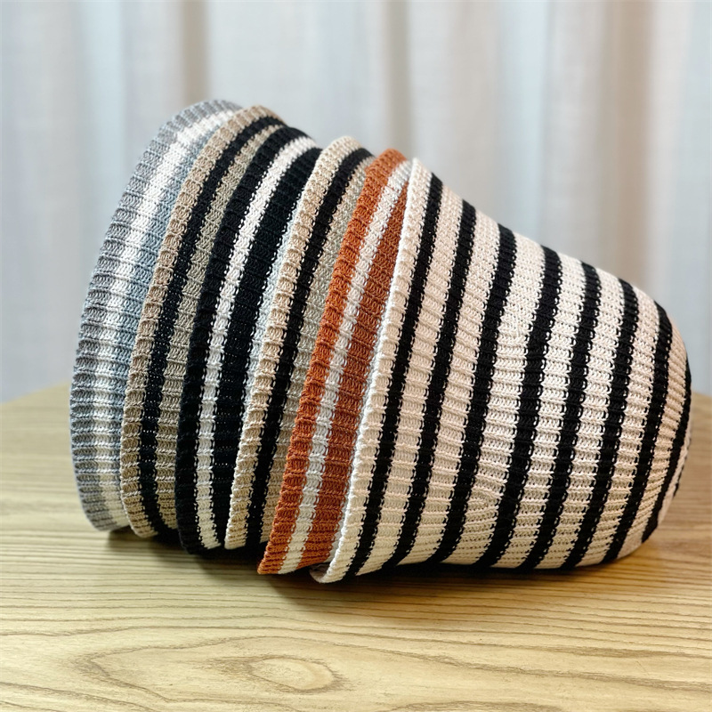New Hat for Women's Casual Shopping Striped Fisherman Hat, Korean Version, Fashionable and Versatile Knitted Round Top Basin Hat, Foldable and Trendy_voghion.com