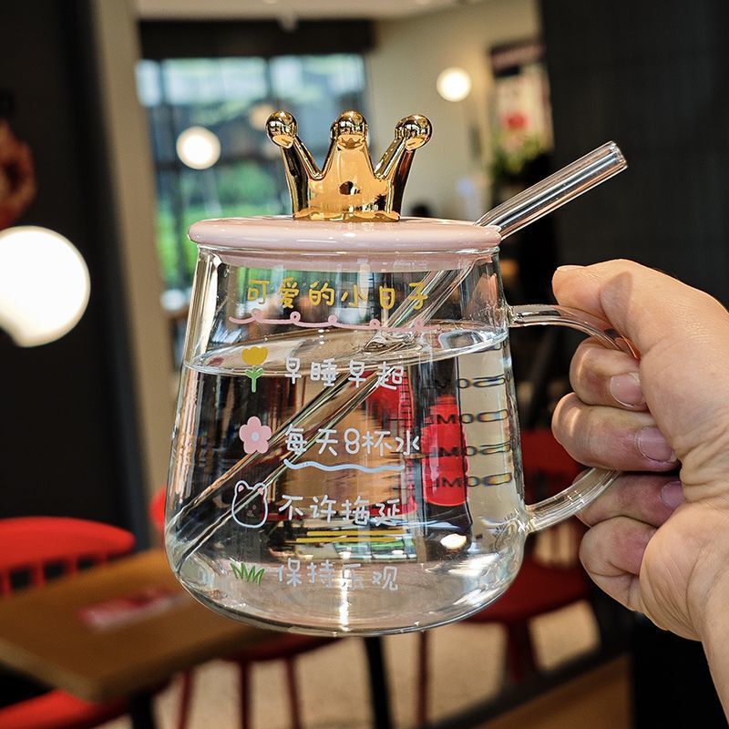高颜值仙女玻璃杯带盖大容量加热水杯刻度家用可爱吸管杯|undefined