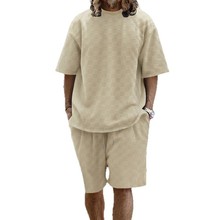 2025二月上新跨境oversize时尚男装棋盘格春夏宽松运动休闲两件套