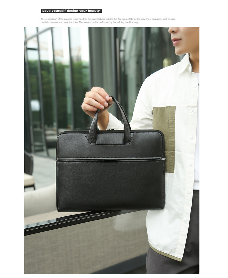 Portable Laptop Bag Autumn Pu Fashion Simple Black Men's Handbag display picture 16