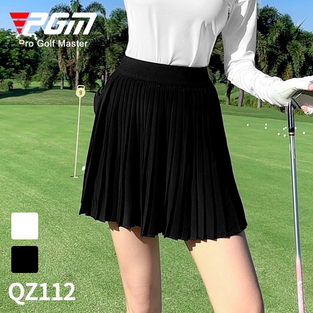 Váy xếp ly golf nữ vải voan nhẹ co giãn — QZ112 [voan nhẹ/túi thắt lưng miễn phí/xà cạp chống chói] váy xếp ly màu đen, QZ112 [voan nhẹ/túi thắt lưng miễn phí/xà cạp chống chói] váy xếp ly màu trắng