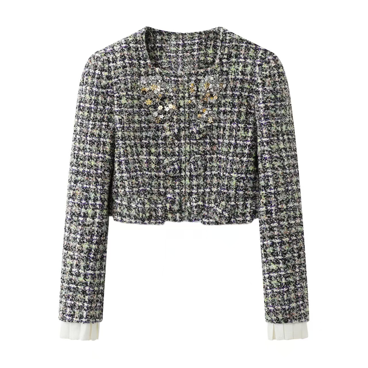 In Stock 2025 Winter New Style Elegant Tweed Short Coat with Bow Decoration Lf25D31Sc126