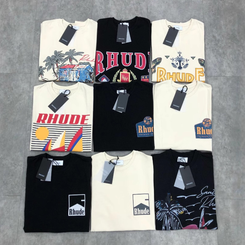 Ceiling Heavy RHUDE Collection Short Sleeve Summer Vintage Letter Print High Street Casual Loose Couple T-Shirt for Men