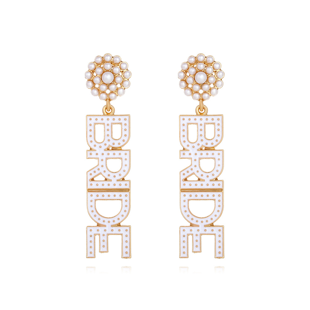 1 Pair IG Style Casual Letter Enamel Inlay Zinc Alloy Pearl Drop Earrings display picture 2