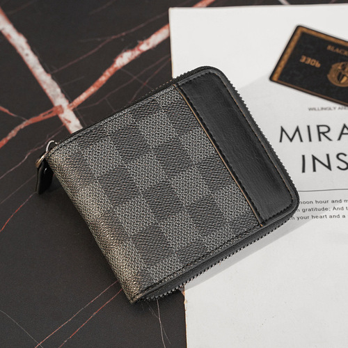 New plaid wallet men's card bag short compact bank card holder ID card holder multi-card slot wallet coin purse