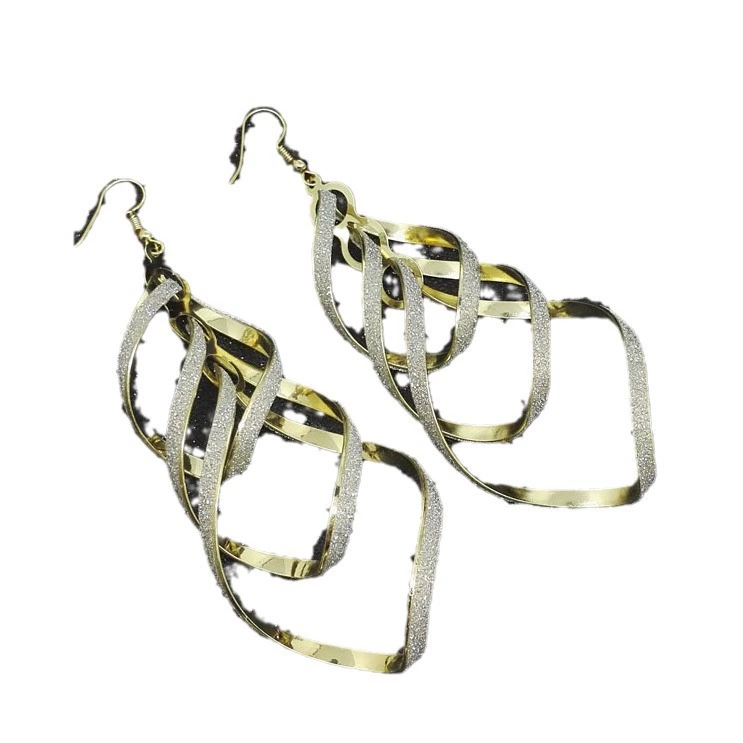 Earrings — European punk style, metallic twists and drops, gold/silver/black, lightweight
