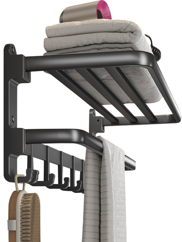 Folding towel rack without punching space aluminum bathroom wall hanging storage toilet hanging rod hanging bath towel bathroom storage rack