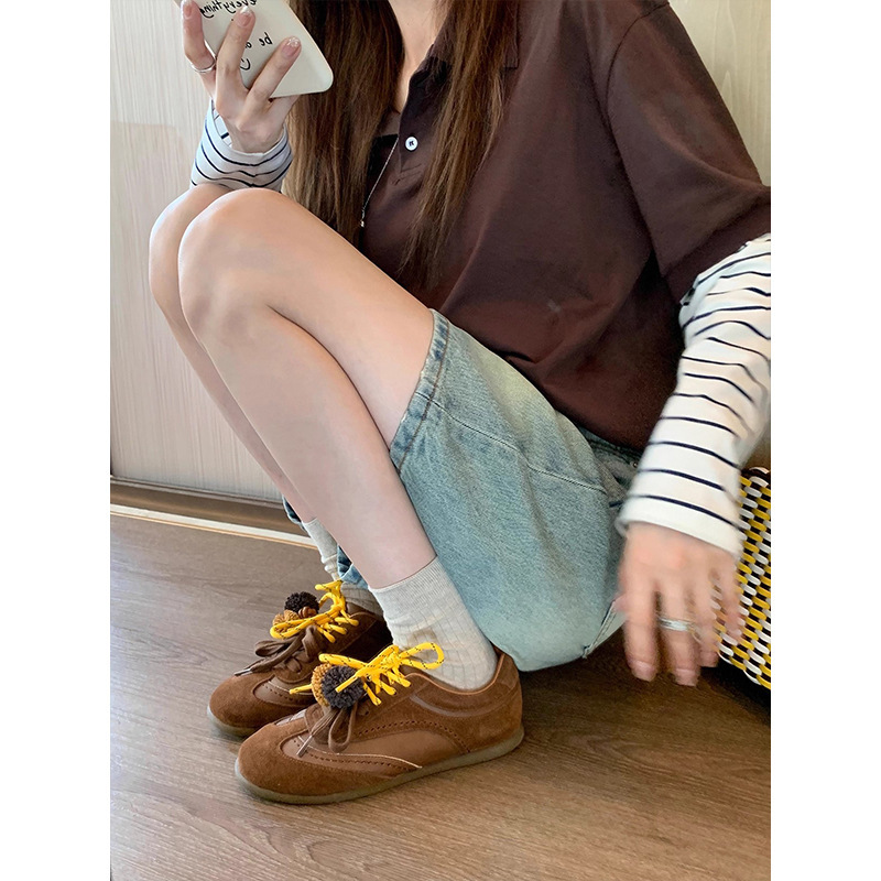 时髦撞色圆头松果德训鞋女2025年新款时尚百搭平底休闲运动阿甘鞋|undefined