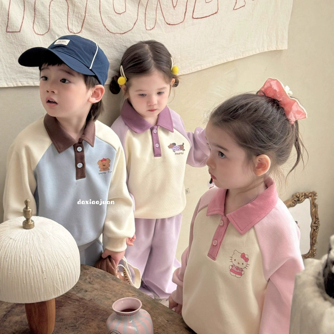 Свитшот Spring размера 大小卷, детское мультяшное поло, комплект для младшего возраста, корейский стиль