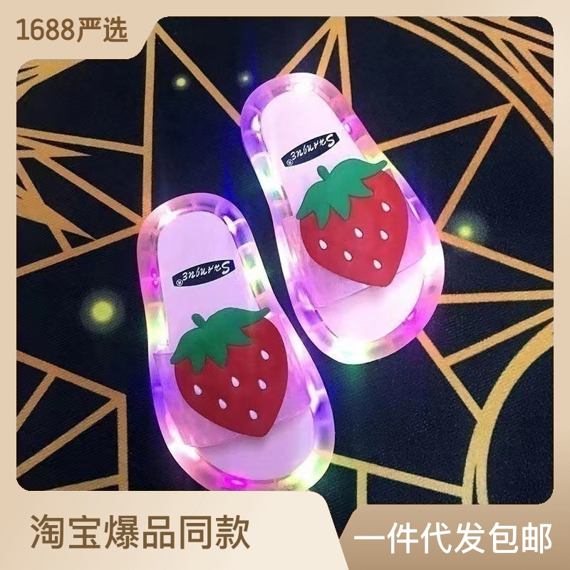 Adultos zapatillas luminosas verano adulto desgaste fresco luz intermitente fruta fresa gato lleno de luz sandalias impermeables