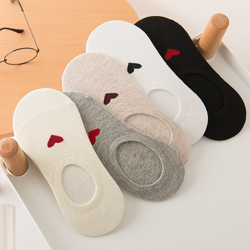 Women's Socks, Summer Thin Silicone Anti-Slip No-Show Socks with Heart Design, Cute Japanese Style Low-Cut Invisible Socks for Women
