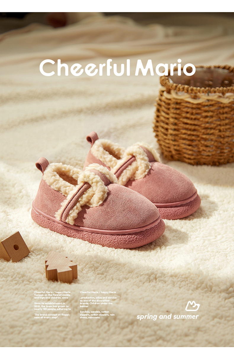 Happy Mary Children's Cotton Shoes Women's Bag and Home Warm Soft Sole Snow Boots Parent-child Men's Slippers Winter_voghion.com