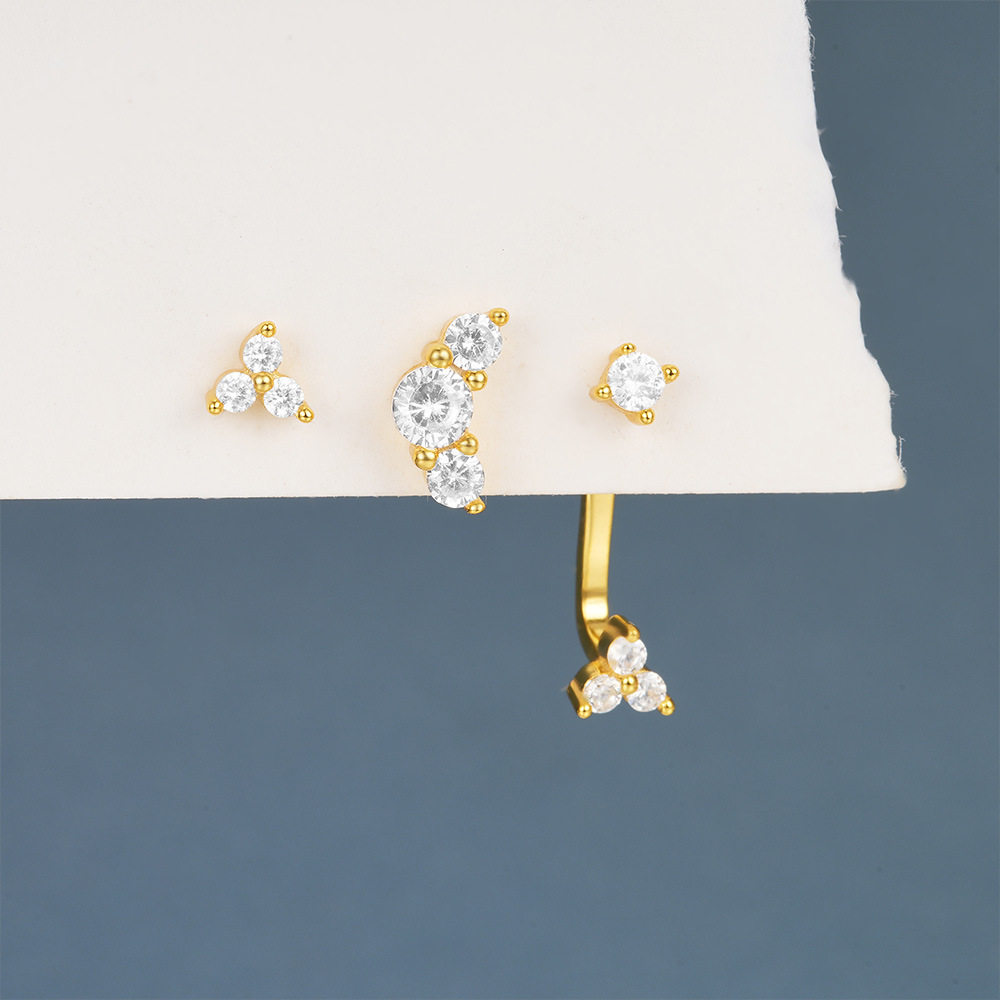 6g Weight 925 Sterling Silver Ear Needle Material Zircon Inlay Material Ear Studs Classification 3 Pieces Quantity Holiday, Banquet, Street Occasion 925 Sterling Silver Material Geometric Pattern Women's Gender Plating Design Simple Style Style 3 Pieces 925 Sterling Silver Zircon Geometric Ear Studs 11