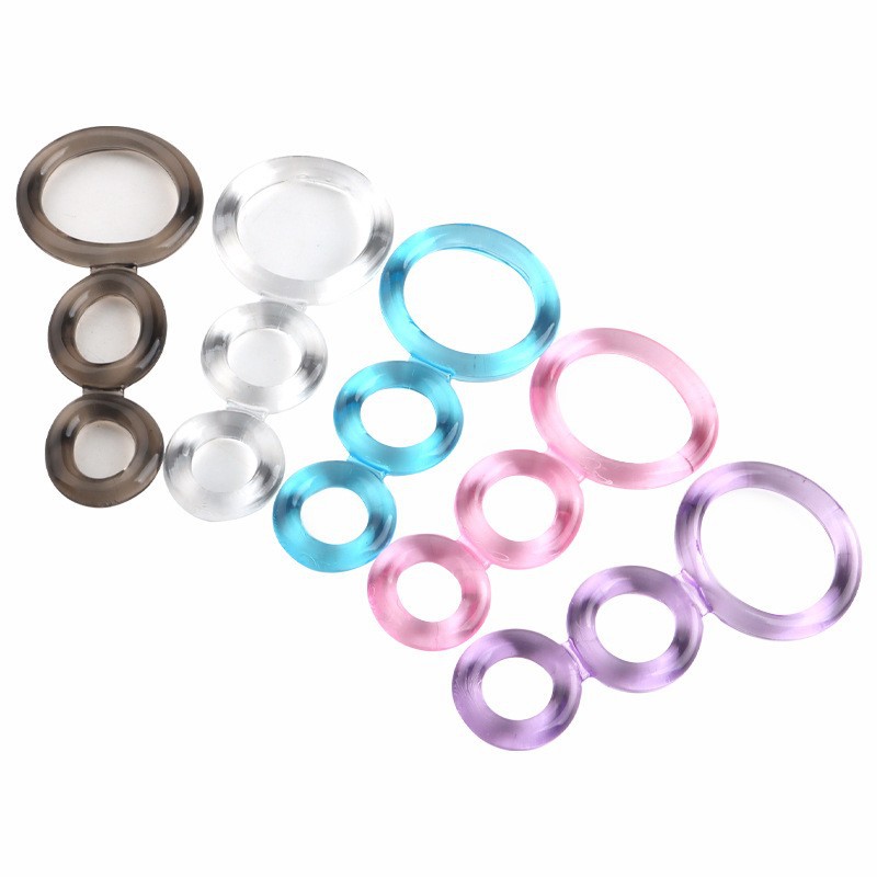 TPE Triple Cock Ring, Threaded Non-Vibrating Male Exercise Ring, Random Color — detail image 1