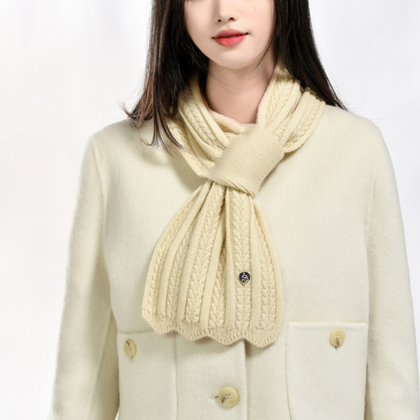 Retro solid color knitted winter universal keep warm scarf with…