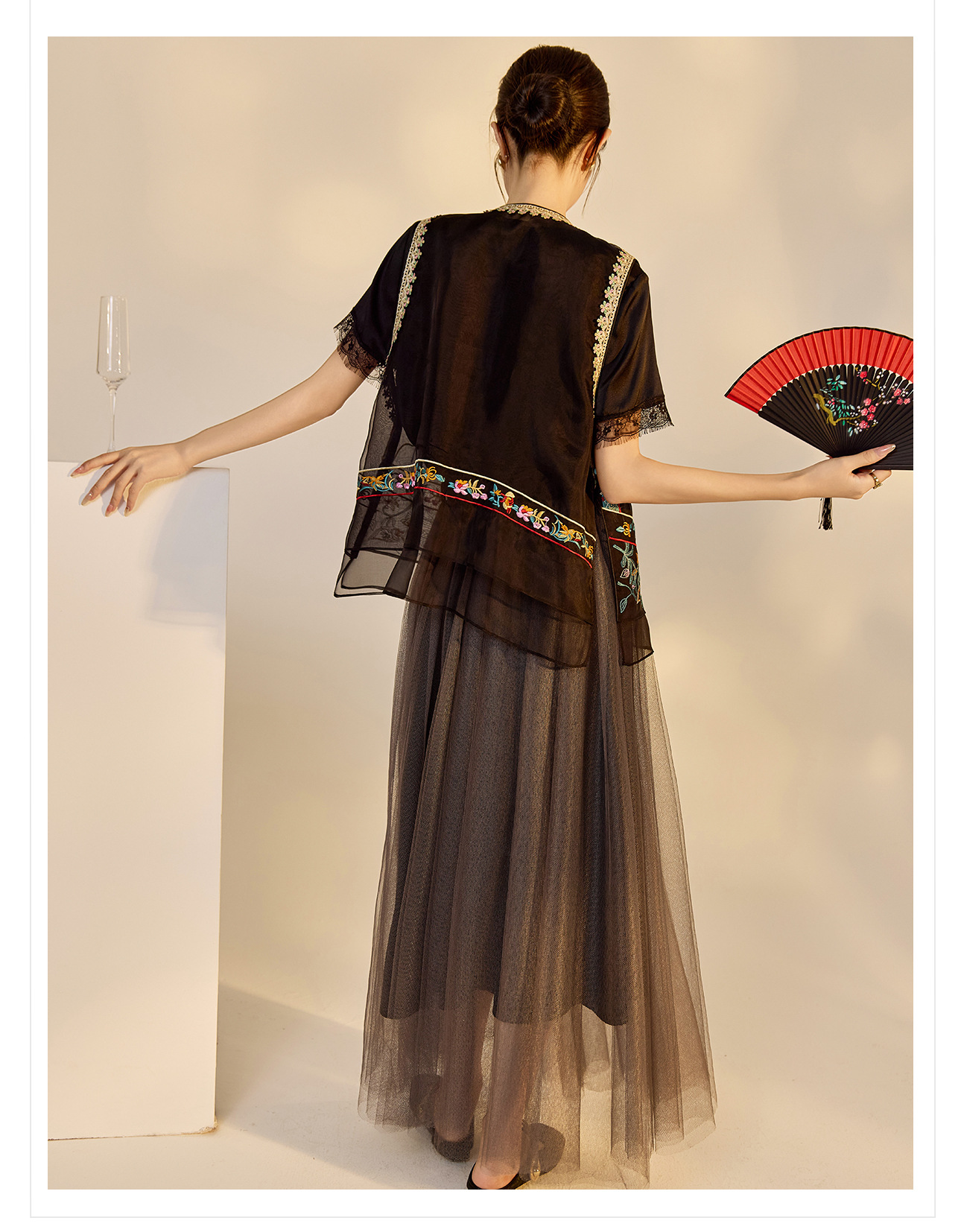 Áo vest cổ đứng phong cách retro Trung Hoa, thiết kế thêu, chất liệu tơ dâu tằm, mẫu ZX N4045 — Màu đen, Hồng mơ chi tiết 29