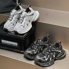 老爹鞋女款2025新款时尚透气厚底增高轻便网面系带休闲运动跑步鞋
