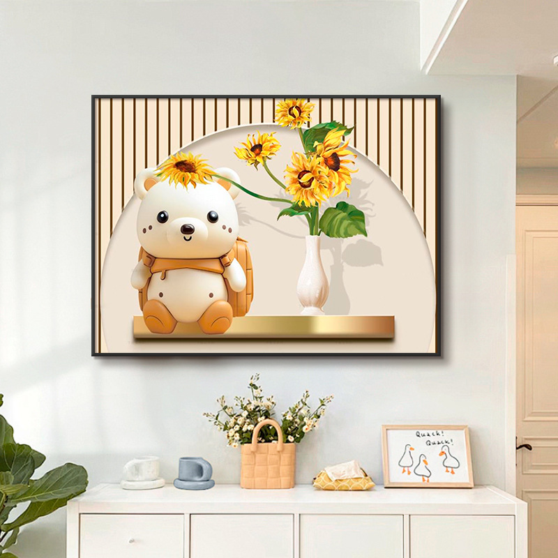 Pintura de decoración de la sala de estar, dormitorio de niños, pintura de cabecera, porcelana de cristal, niño, niña, dibujos animados, cómics, pasillo, mural