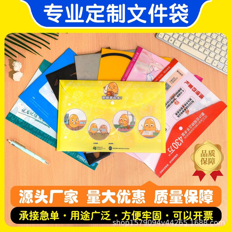 カスタムファイルバッグ A4プラスチックファイルバッグ 透明データ収納バッグ プッシュボタンファイルバッグ カスタム印刷ロゴ入り|undefined