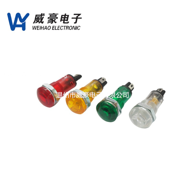 塑料电源信号灯ZD10蘑菇头不带圈指示灯红黄绿白螺纹开孔10MM