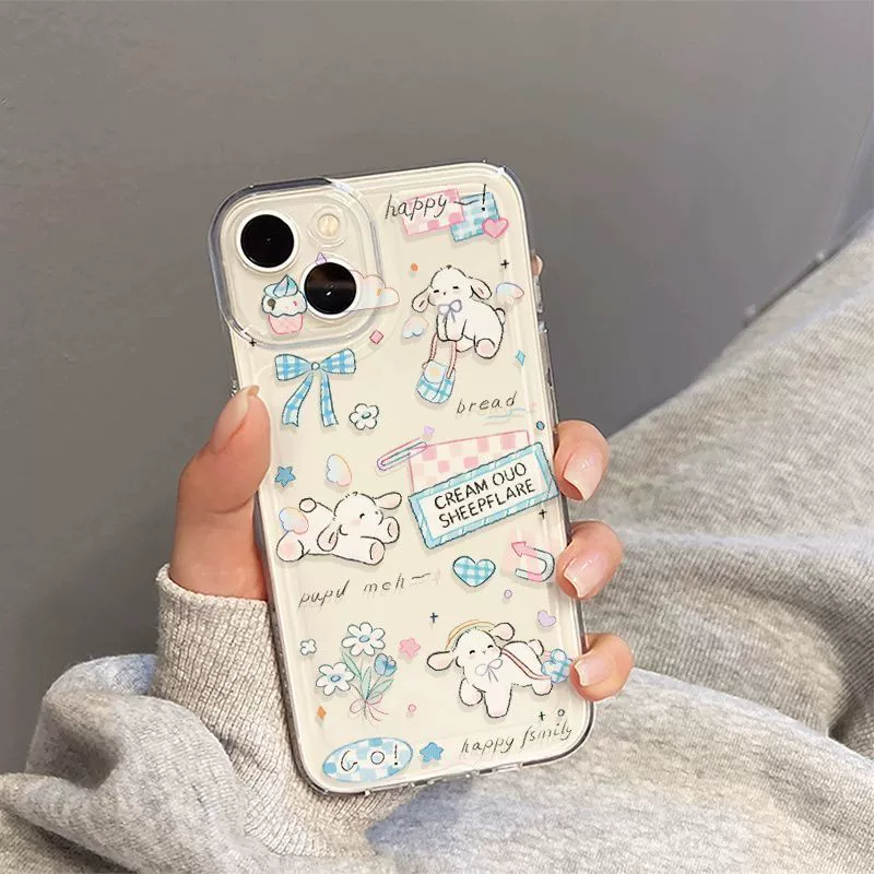 Чехол для телефона (Apple iPhone16) — дизайн «милые овечки», прозрачный защитный корпус