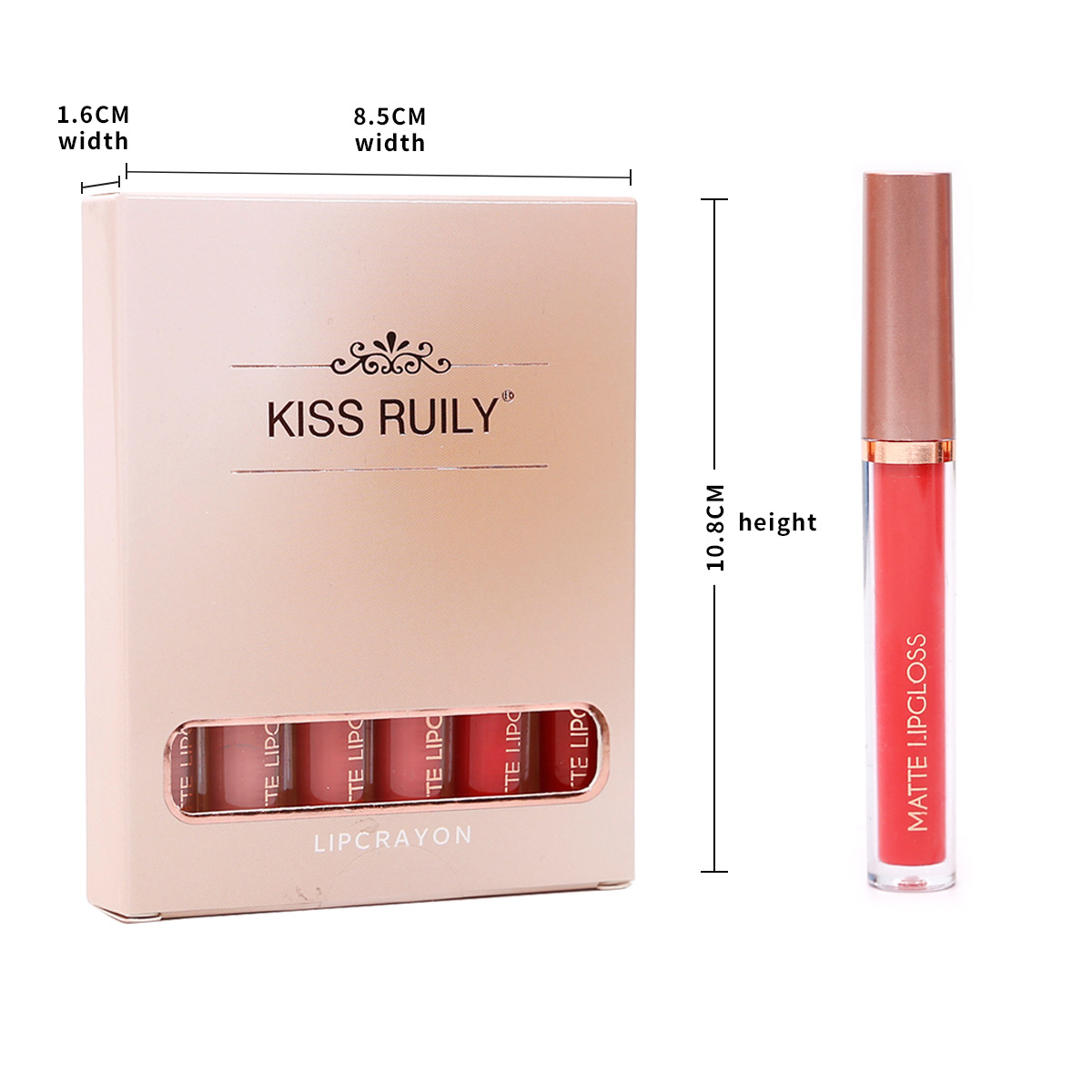 6-piece red matte lipstick set, liquid lipstick, waterproof, non-stick cup, lip gloss, velvet lip gloss, cross-border full figure