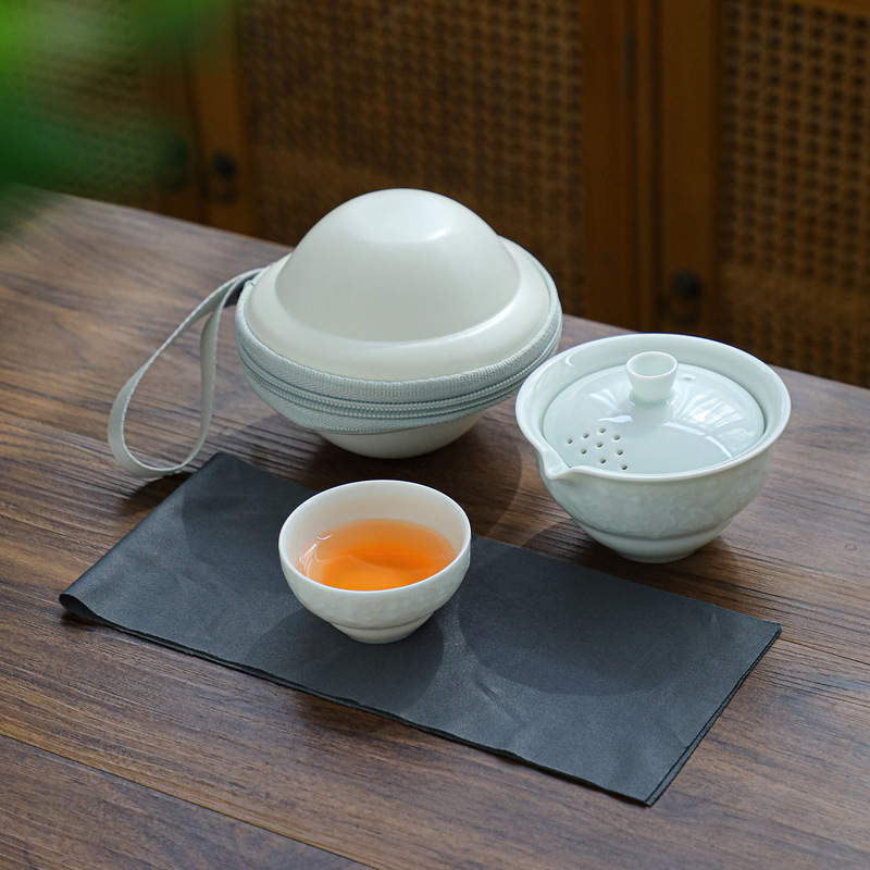 影青户外功夫茶具礼品轻奢防烫泡茶壶陶瓷快客杯一壶二杯旅行茶具|undefined
