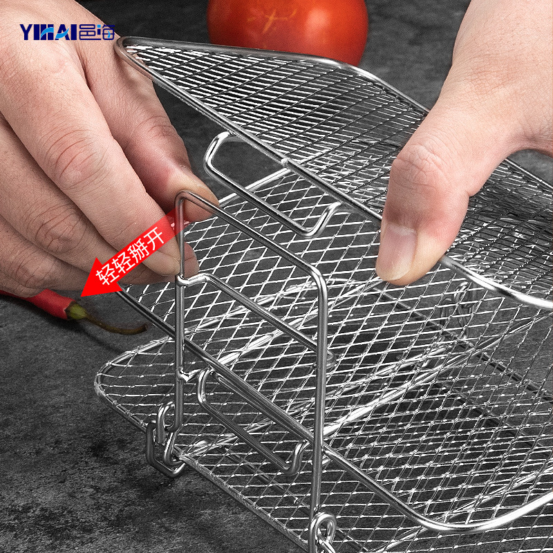 304 Parrilla de barbacoa de acero inoxidable freidora de aire accesorios de refrigeración rack cuadrado de tres capas accesorios freidora de aire