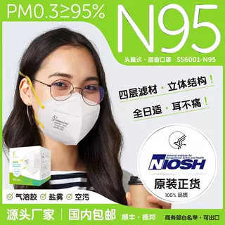 醍筠SS6001 NIOSH标准N95口罩头戴式白色防尘防雾霾3d立体口罩