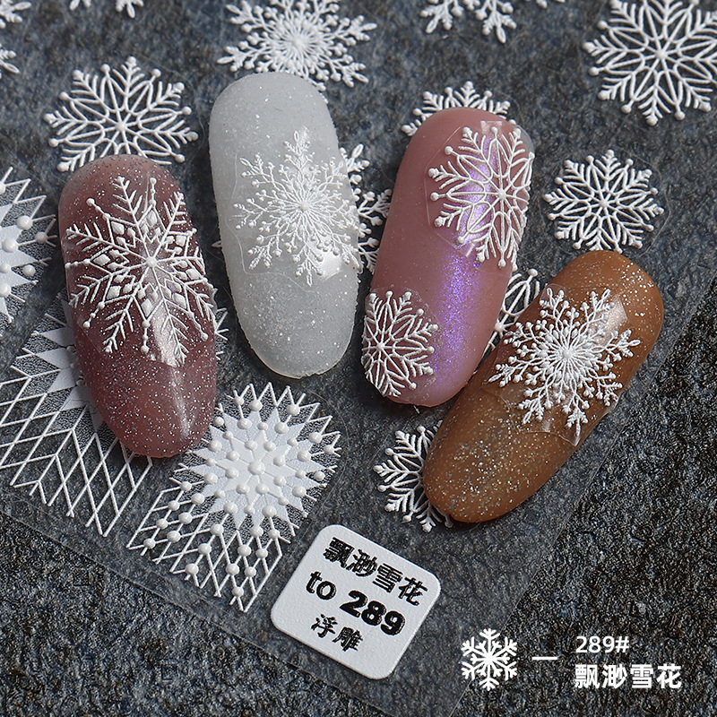 Popular en línea popular japonés copo de nieve uñas pegatinas Navidad muñeco de nieve otoño e invierno popular alivio tridimensional Año Nuevo alces de alta gama