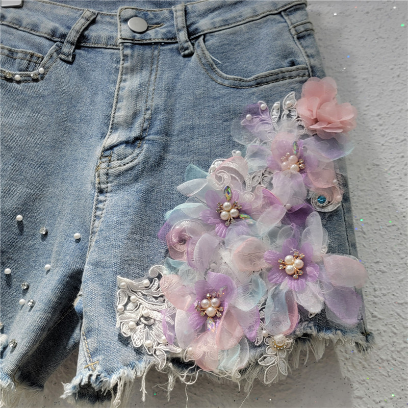 Short de Mezclilla con Roturas para Mujer, Cintura Alta, Bordado, Corte A, para Verano image 4