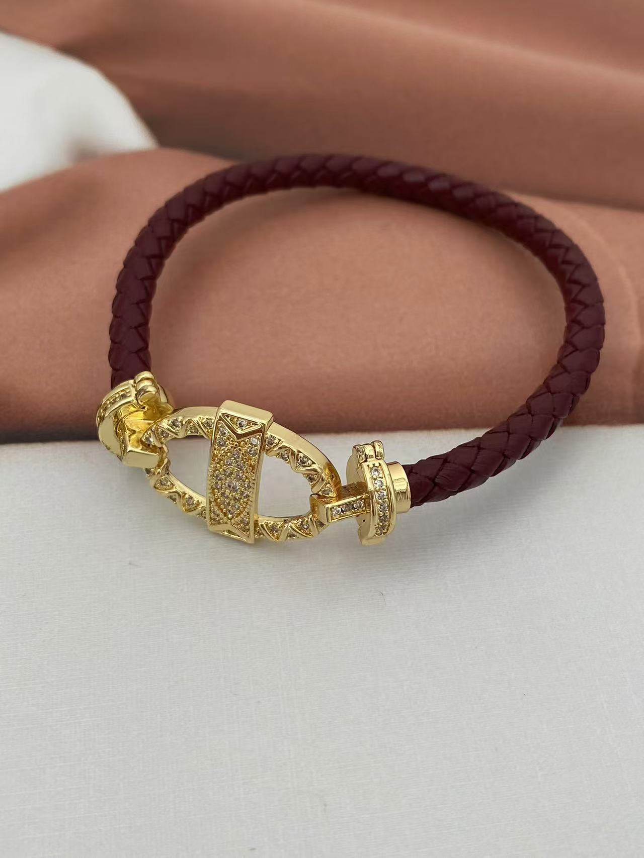 Vintage Style Classic Style Geometric Zircon Leather Rope Copper Woven Chain String Bracelets Wholesale display picture 4