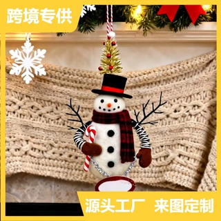 定制手工制作环保毛毡圣诞雪人装饰品，带高顶礼帽和红色围巾吊坠