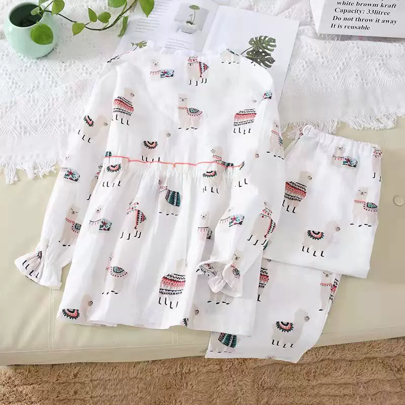 月子服纯棉纱布春秋产后孕妇睡衣女怀孕期秋冬产妇哺乳喂奶套装